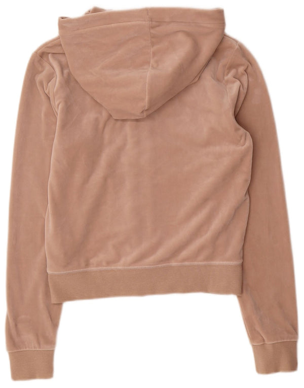 Juicy Couture Pull à capuche zippé en velours pour femme UK 10 Petit Polyester Beige