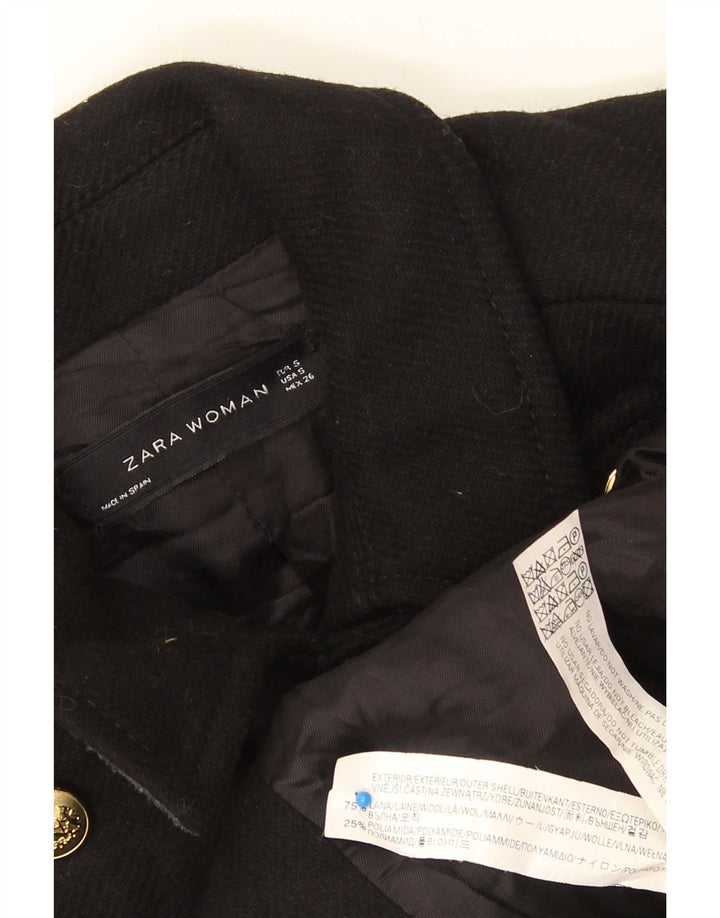 Zara Femme Caban UK 10 Petite Laine Noire