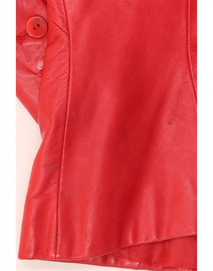 Marc Cain Veste blazer en cuir à 4 boutons pour femme US Small Rouge