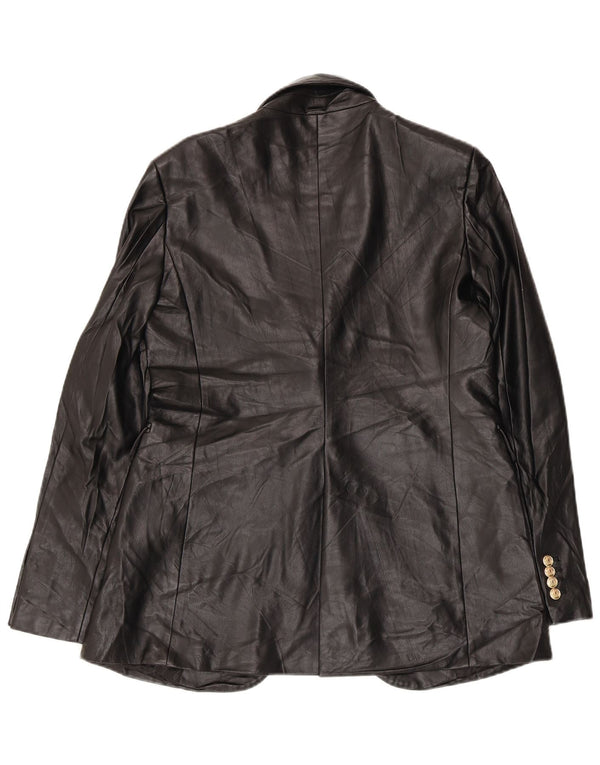 Zara Veste blazer en simili cuir à 1 bouton pour femme UK 14 Noir moyen