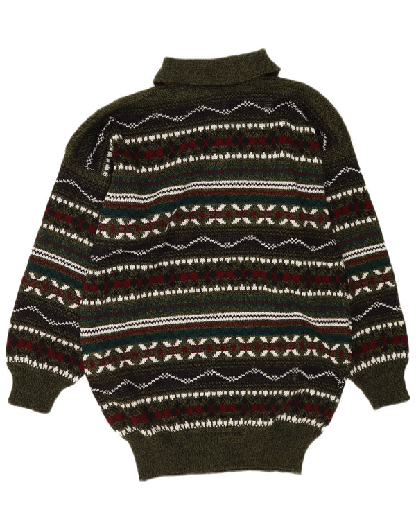 vintage Mens Polo Neck Jumper Pull Moyen Multicolore Géométrique