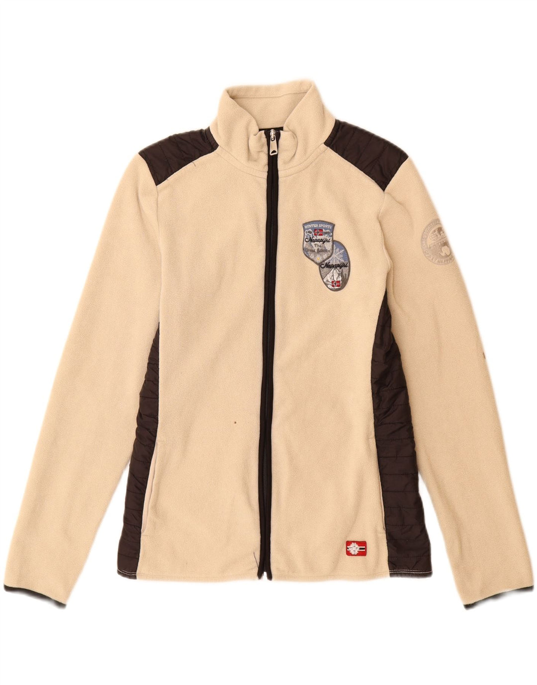 NAPAPIJRI Veste polaire pour femme UK 14 Large Beige Colourblock Polyester