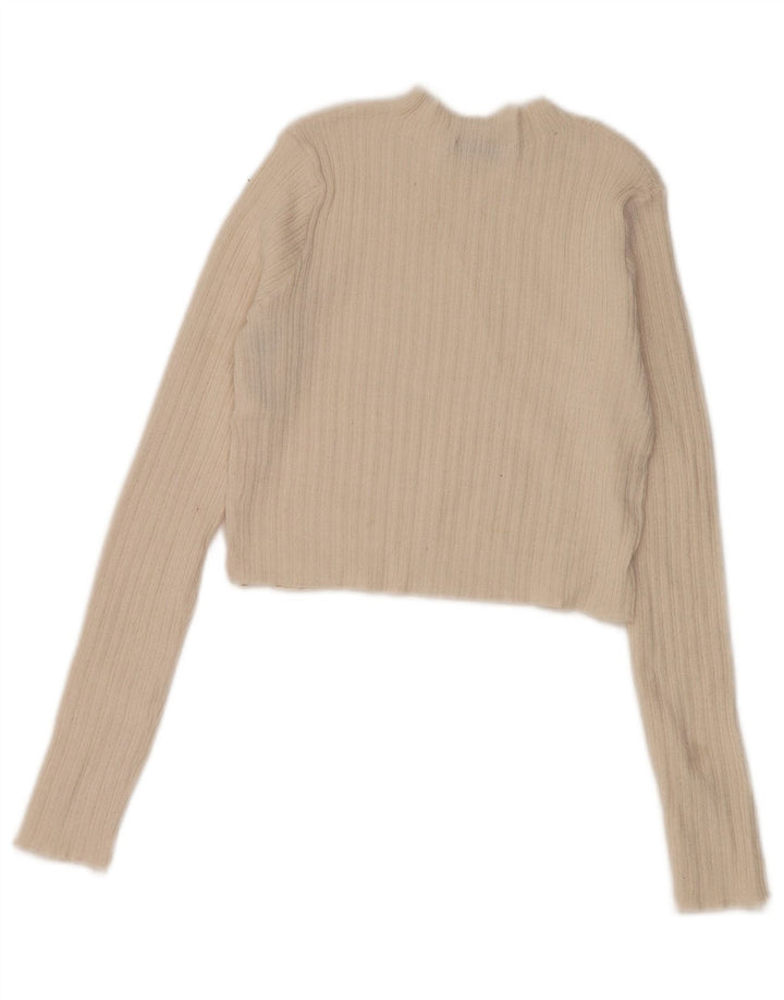 Zara Pull court à col roulé pour femme UK 8 Petit Polyester Blanc cassé