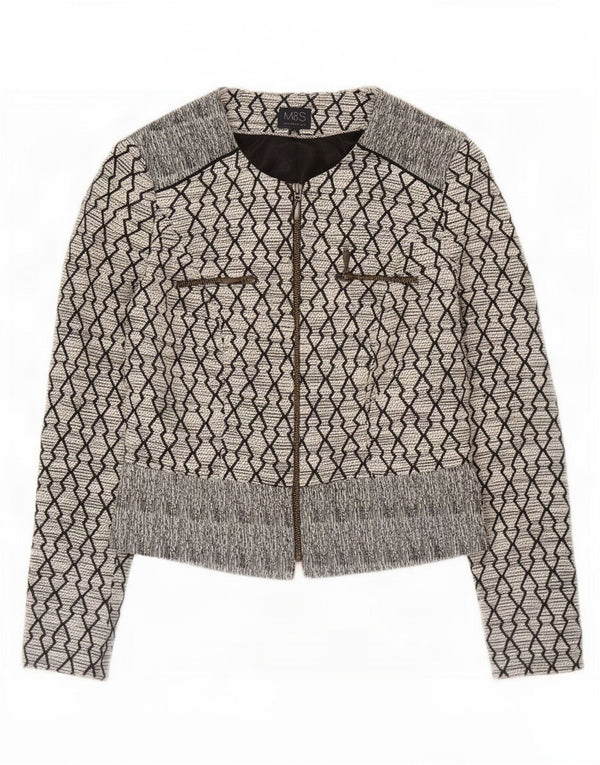 Marks & Spencer Veste Blazer Femme UK 8 Petit Coton Géométrique Noir