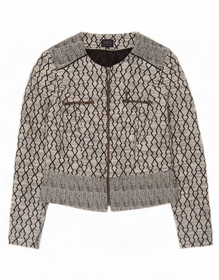 Marks & Spencer Veste Blazer Femme UK 8 Petit Coton Géométrique Noir