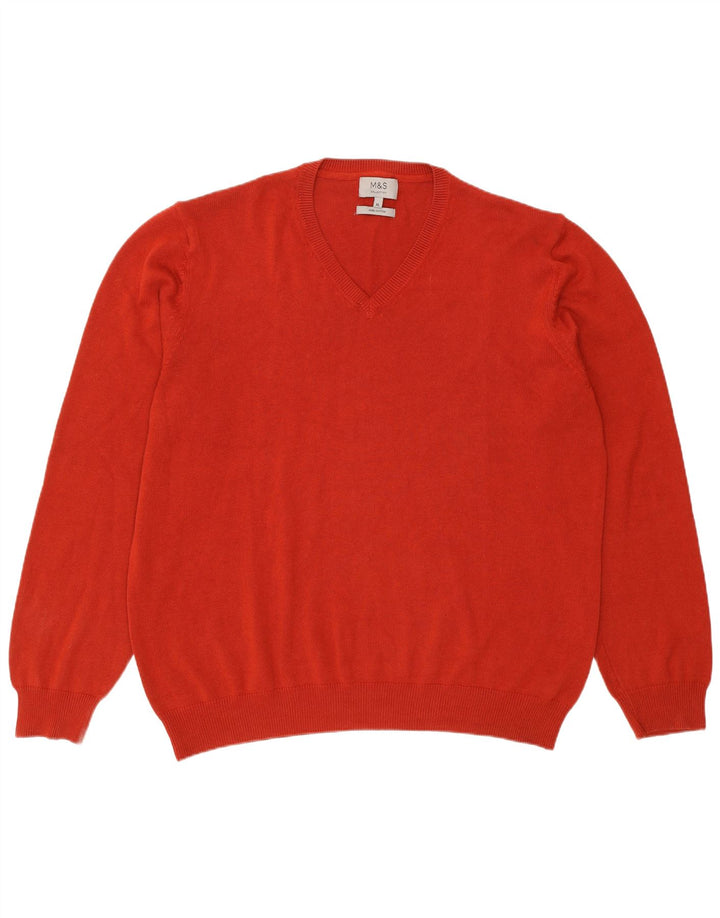 Marks & Spencer Pull col V Homme XL Rouge Coton