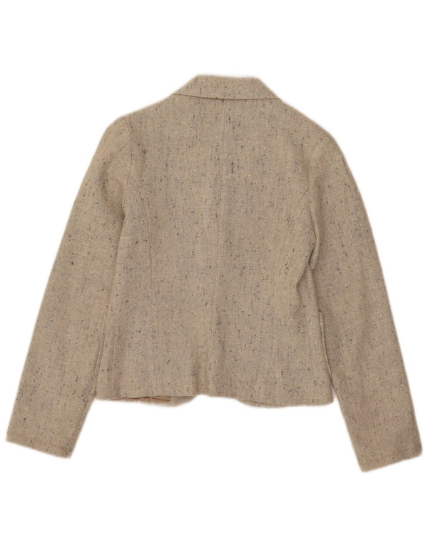 vintage Femmes Crop 1 Bouton Blazer Veste UK 4 XS Beige Moucheté