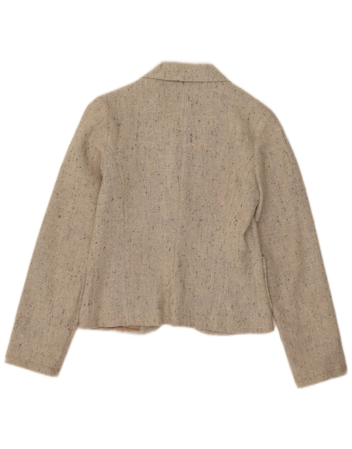 vintage Femmes Crop 1 Bouton Blazer Veste UK 4 XS Beige Moucheté