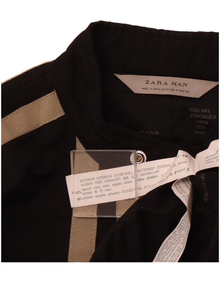 ZARA Mens Bomber Jacket UK 38 Medium Black Rayé Coton