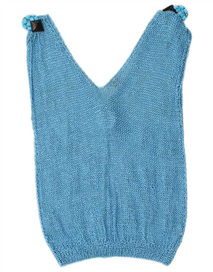 vintage Womens Vest Tank Top UK 10 Petite Rayonne Bleue
