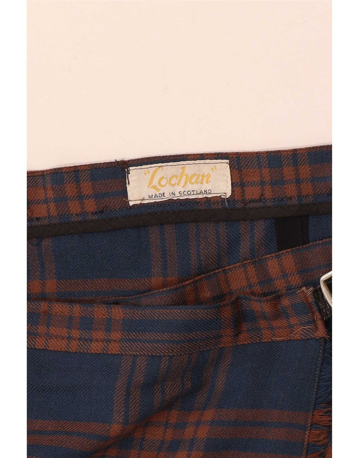 vintage Femme Jupe portefeuille plissée W32 Grand Carreau Bleu Marine