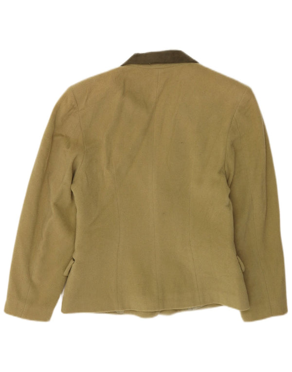 vintage Femme Double Breasted Blazer Veste UK 10 Petite Laine Kaki