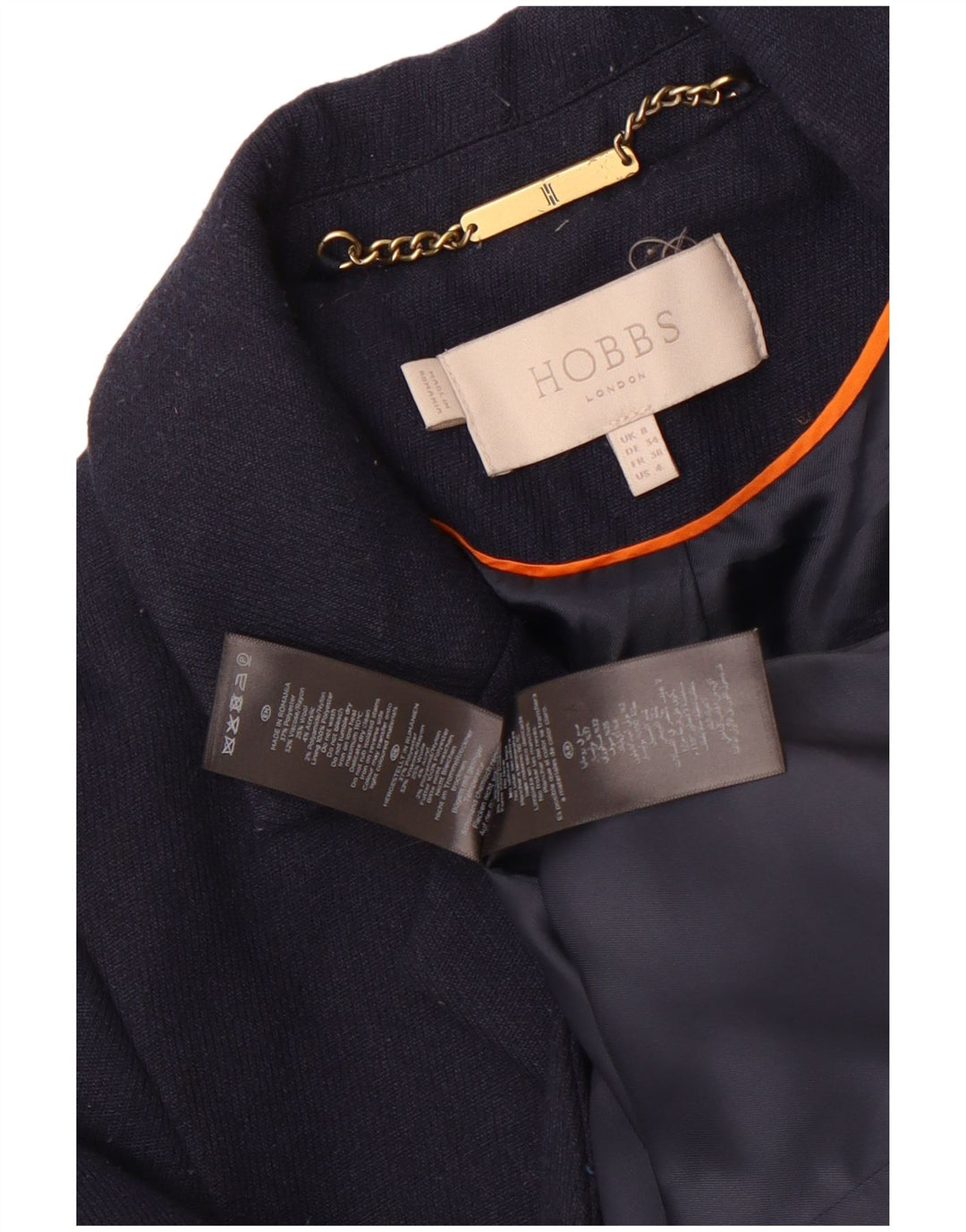 Hobbs Veste blazer longue à 1 bouton pour femme UK 8 Small Bleu marine Polyester