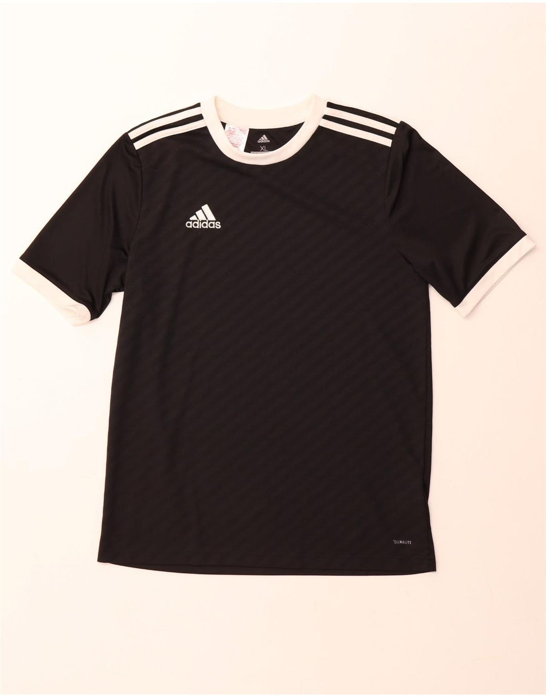 ADIDAS Garçon Climalite T-Shirt Top 15-16 ans XL Noir Rayé Polyester