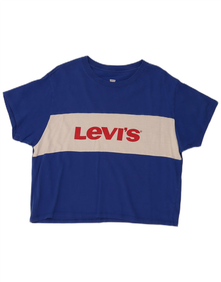Levi's T-Shirt Graphique Femme UK 14 Bleu Moyen Colourblock