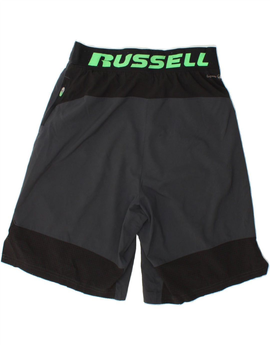 RUSSELL ATHLETIC Mens Graphic Sport Shorts Small  Grey Colourblock Vintage Russell Athletic and Second-Hand Russell Athletic from Messina Hembry 