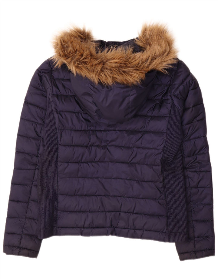 SUPERDRY Veste matelassée à capuche pour femme UK 14 Bleu marine moyen Polyester