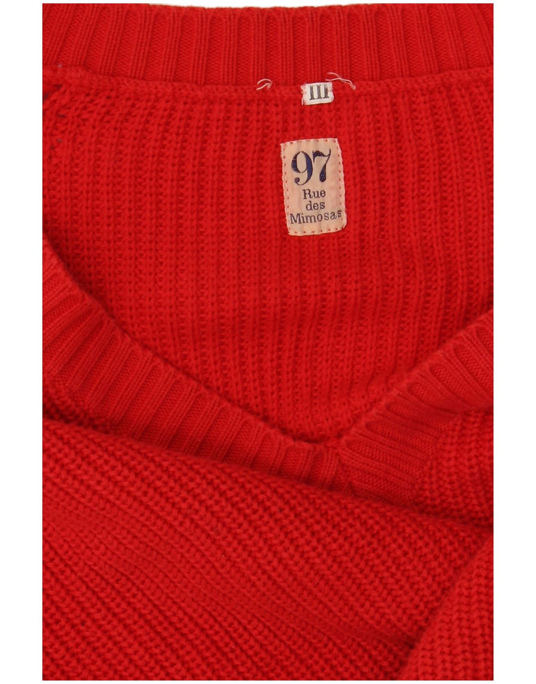 VINTAGE Pull col V homme grand coton rouge