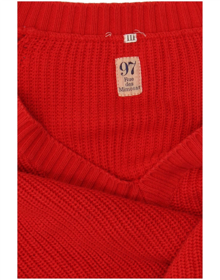 VINTAGE Pull col V homme grand coton rouge