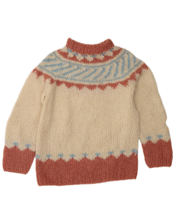 vintage Femme Turtle Neck Jumper Pull UK 14 Moyen Beige Fair Isle