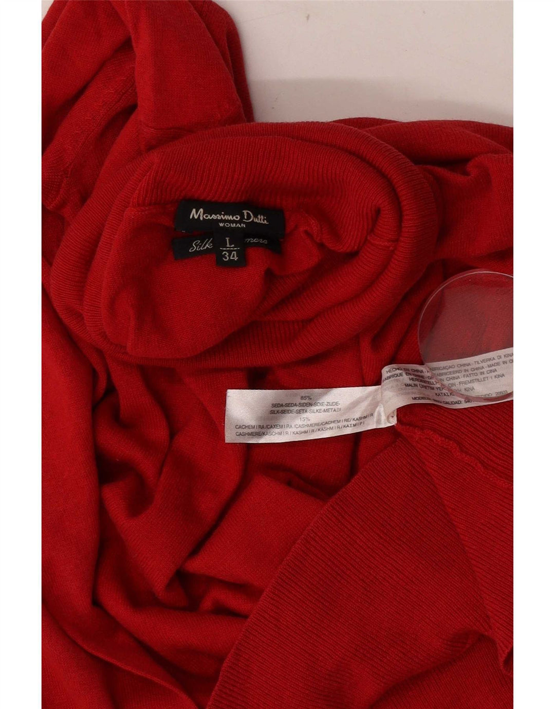 Massimo Dutti Pull col roulé pour femme UK 14 Grande soie rouge