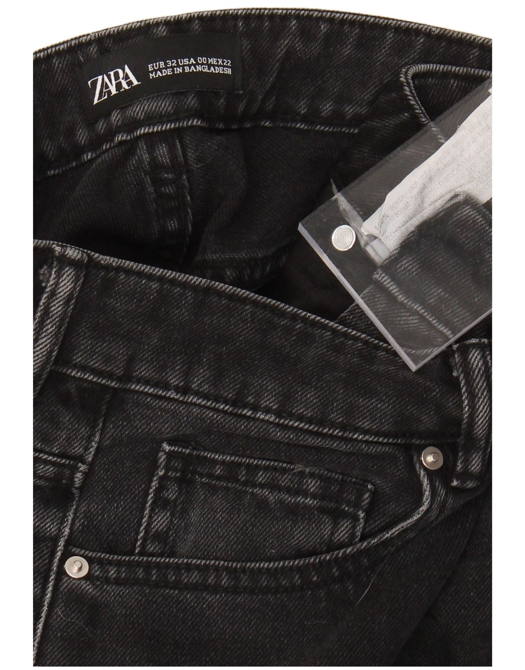 ZARA Jean court taille haute à jambe large pour femme W22 L25 en coton noir