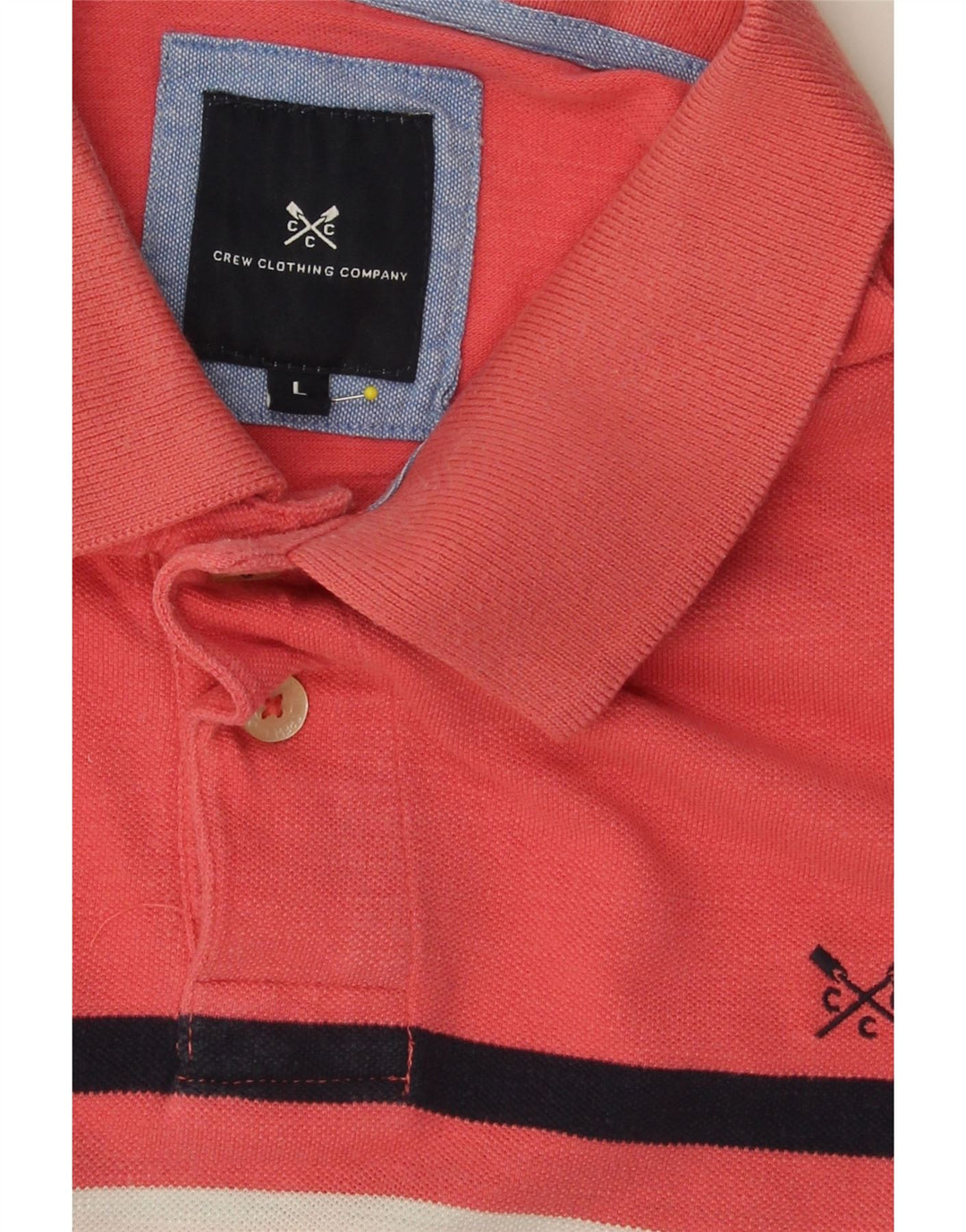 J. CREW Mens Polo Shirt Large Pink Striped Cotton Vintage J. Crew and Second-Hand J. Crew from Messina Hembry 