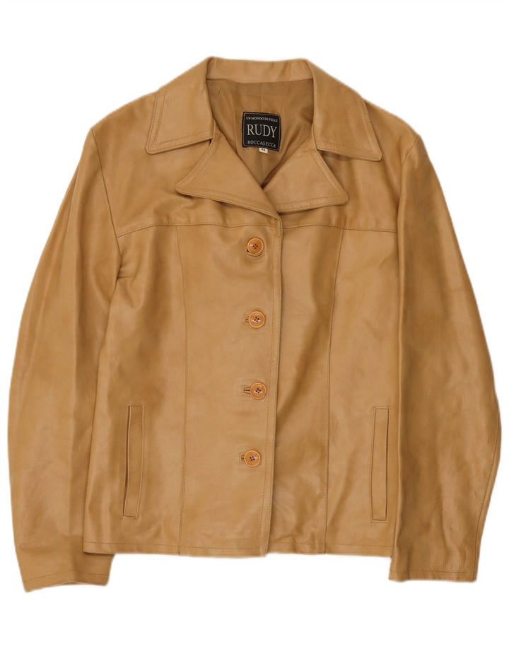Veste en cuir femme vintage IT 44 Cuir Beige Moyen