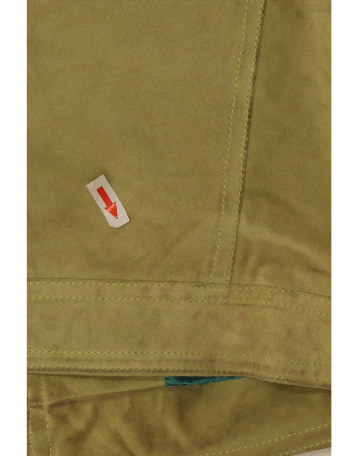 vintage Womens Crop Suede Biker Jacket IT 40 Petit cuir vert