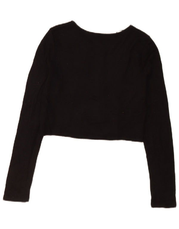 Zara Womens Crop Cardigan Pull UK 12 Moyen Noir Viscose