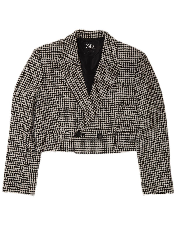 Zara Veste boléro surdimensionnée pour femme UK 10 Petit pied-de-poule noir