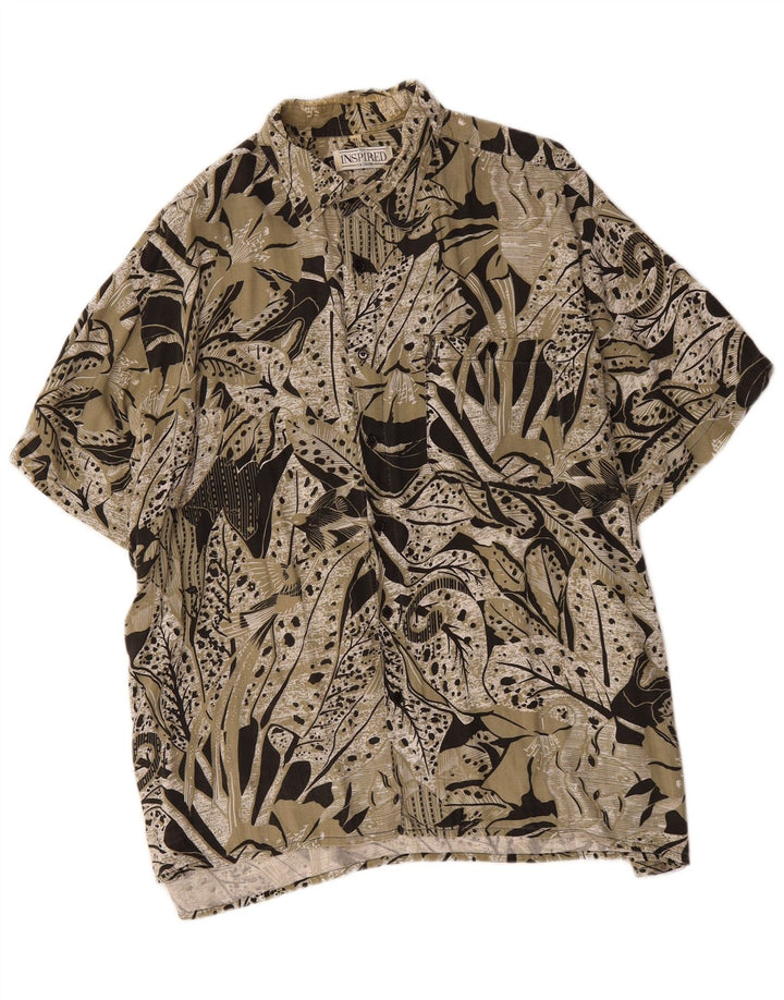 INSPIRED  Mens Abstract Pattern Short Sleeve Shirt XL Khaki Viscose