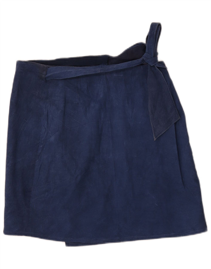 vintage Femme Daim Mini Jupe Portefeuille W32 Grand Bleu Marine