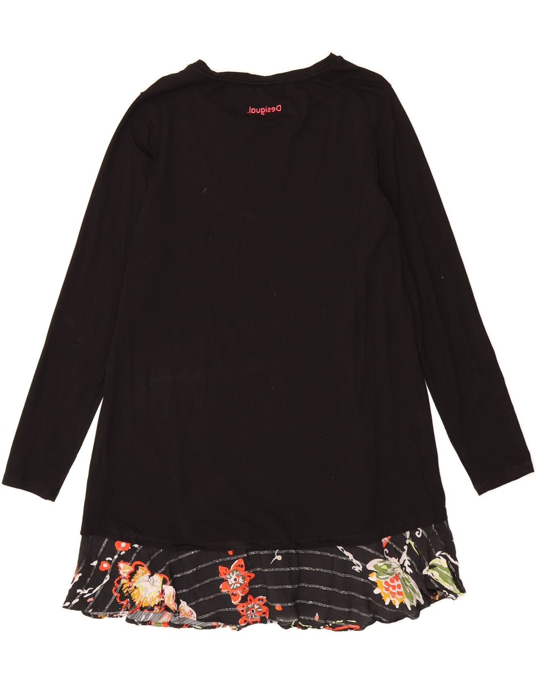 DESIGUAL Womens Long Sleeve Basic Dress UK 12 Medium Black Floral Viscose Vintage Desigual and Second-Hand Desigual from Messina Hembry 