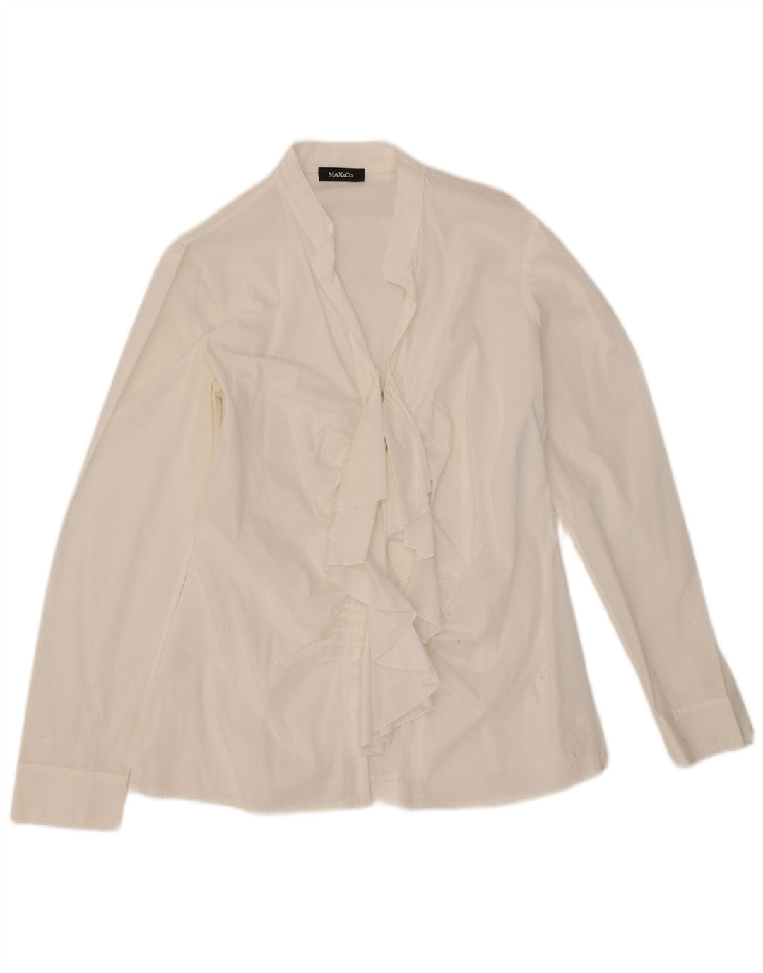 Max&Co. Chemisier chemise à volants sur le devant pour femme UK 14 coton blanc moyen