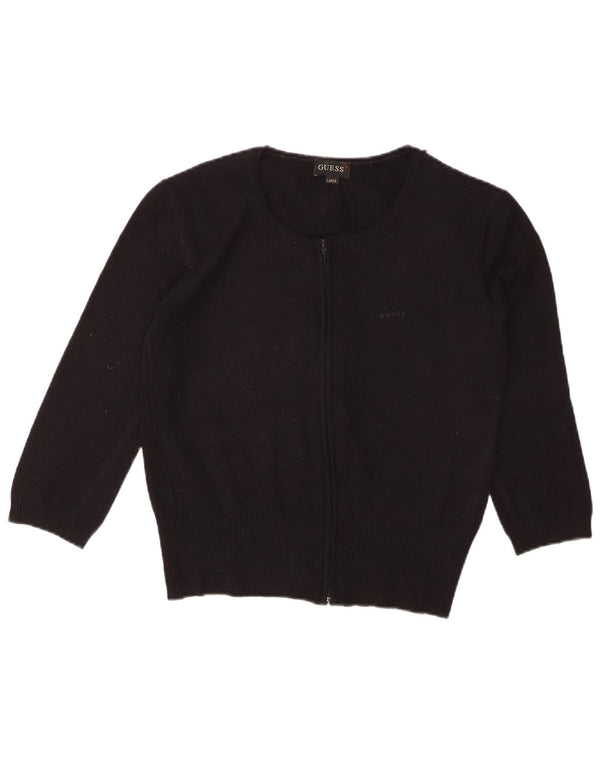 GUESS Cardigan court à manches 3/4 pour femme UK 14 Large Noir