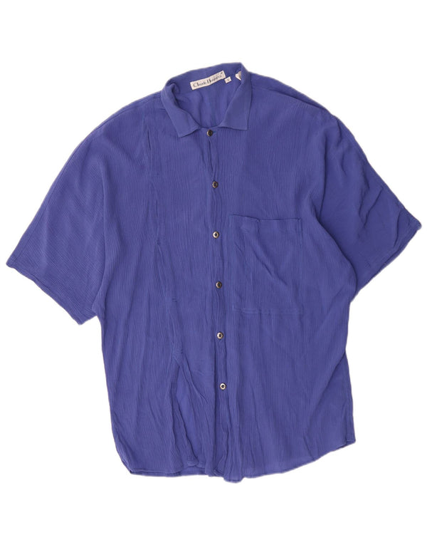 Claude Bonucci Chemise ample à manches courtes pour homme Petit Bleu Viscose