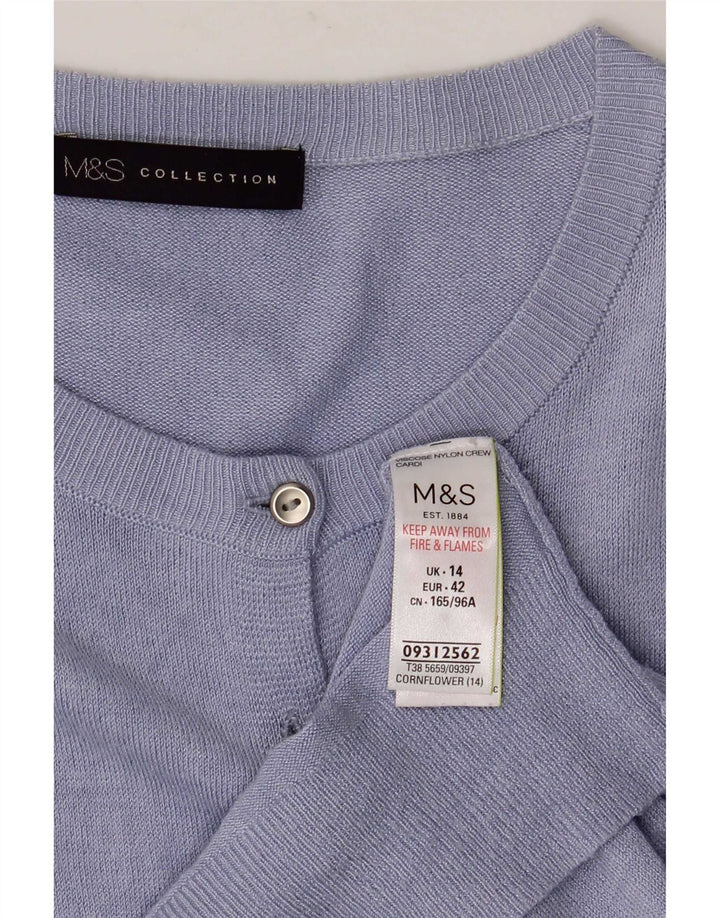Marks & Spencer Pull Cardigan Femme UK 14 Large Bleu Viscose