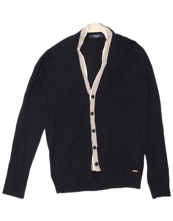 Gaudi Homme Cardigan Pull Large Bleu Marine Colourblock Viscose