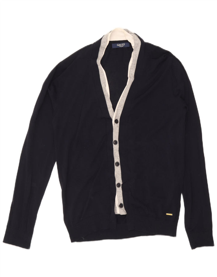 Gaudi Homme Cardigan Pull Large Bleu Marine Colourblock Viscose