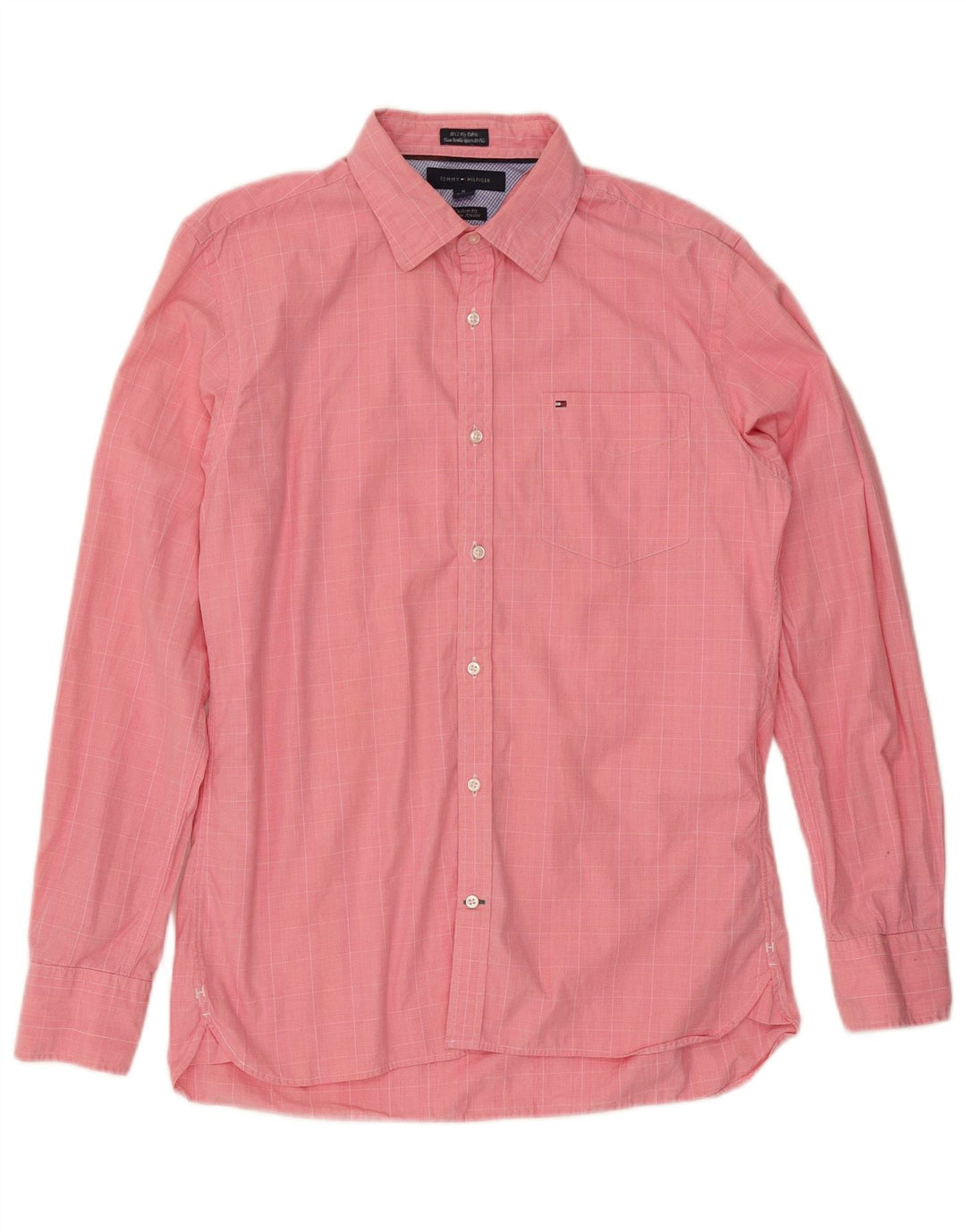 TOMMY HILFIGER Chemise ajustée sur mesure pour homme Taille 15 1/2 16 Carreau rose moyen
