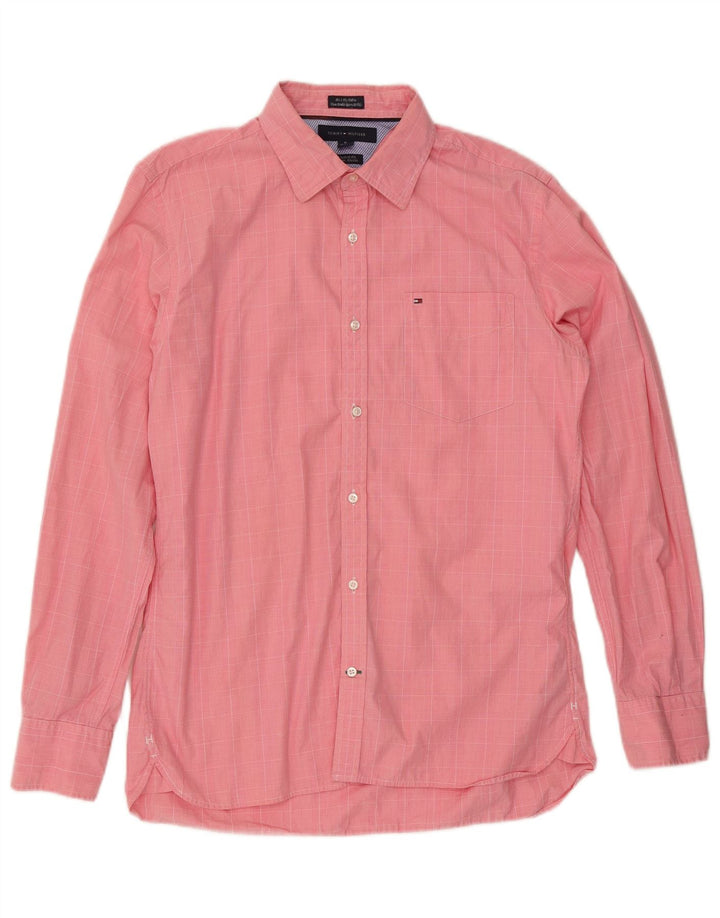 TOMMY HILFIGER Chemise ajustée sur mesure pour homme Taille 15 1/2 16 Carreau rose moyen