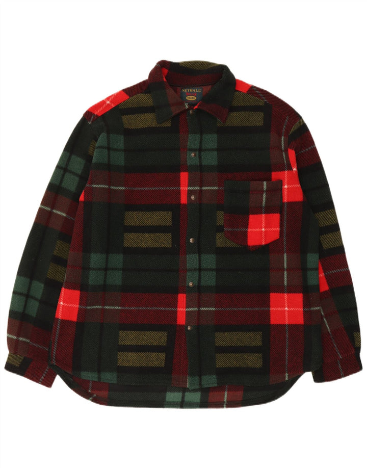 vintage Mens Overshirt Fleece Shirt Grand Multicolore Check Polyester