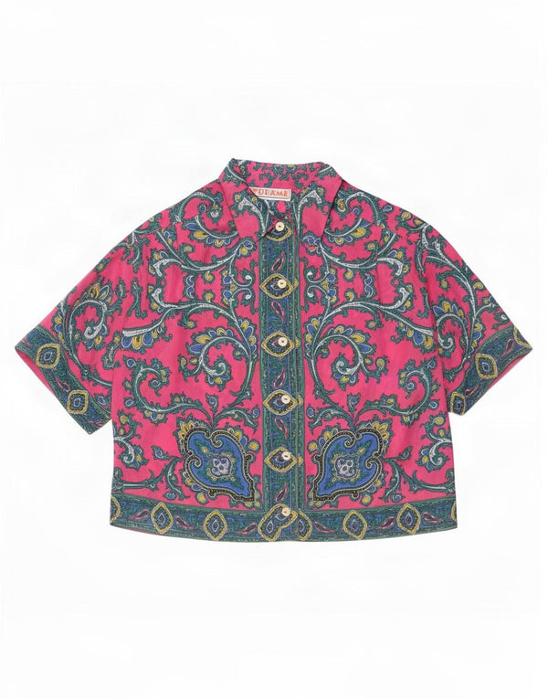 vintage Womens Crop Short Sleeve Shirt Blouse UK 10 Petit Paisley Rose