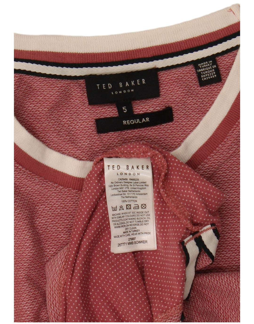 Ted Baker T-Shirt régulier pour hommes, taille 5 XL, coton rose