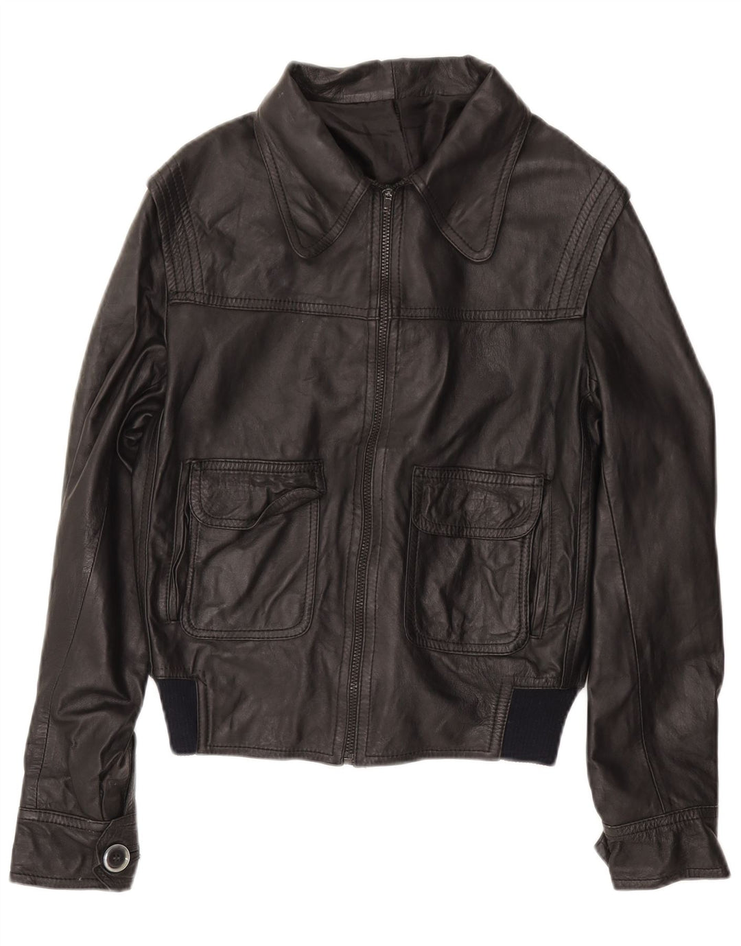 VINTAGE Veste en cuir bombardier militaire pour hommes UK 38 Noir moyen