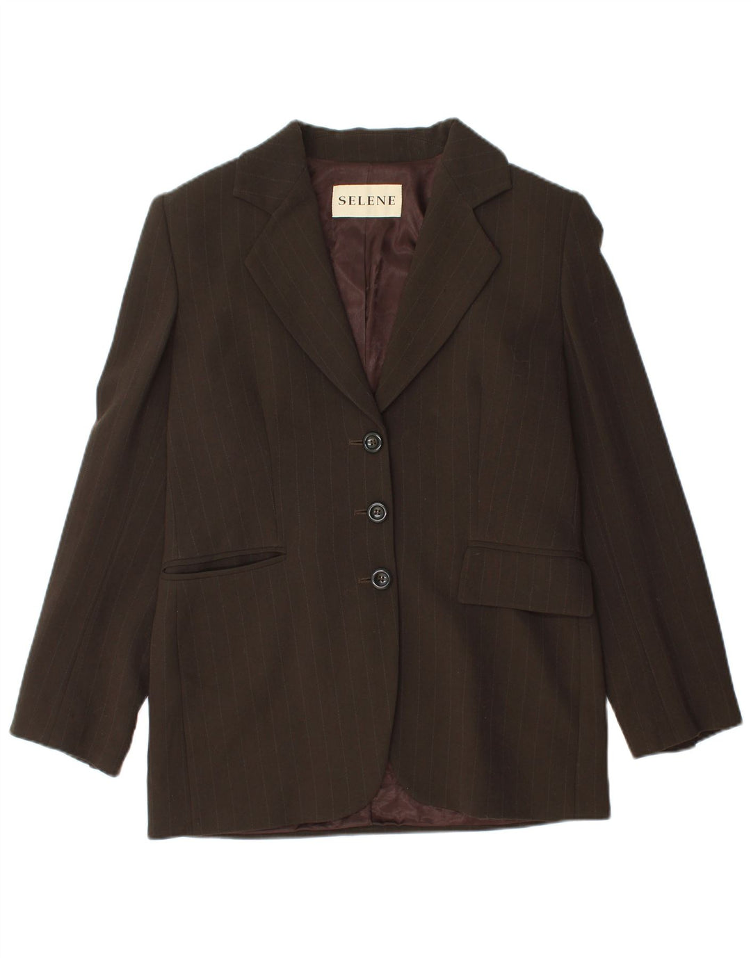Selene Veste blazer à 3 boutons pour femme UK 12 Marron moyen à fines rayures