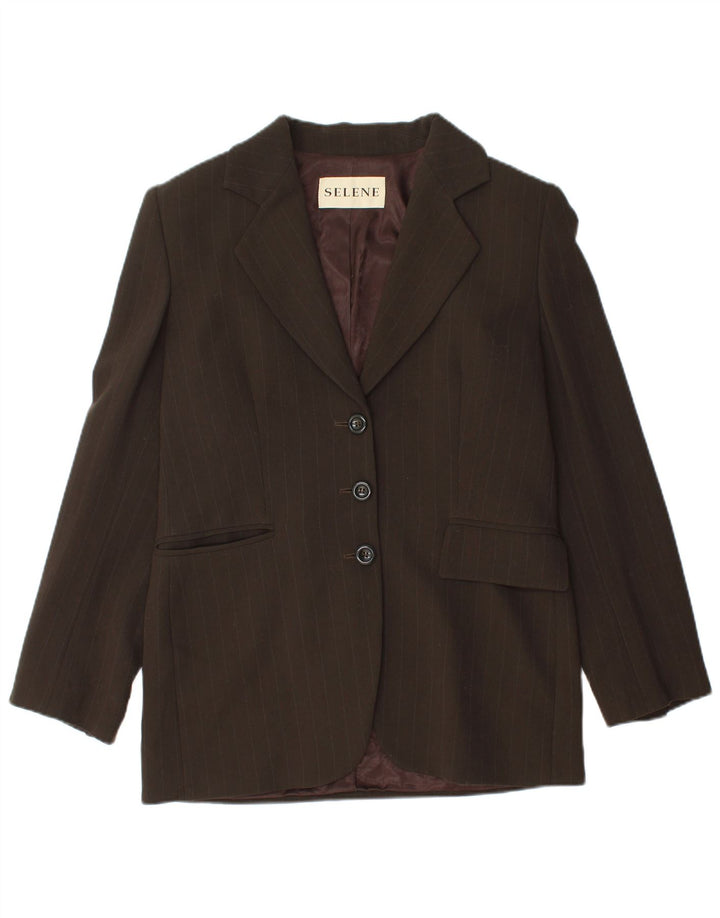 Selene Veste blazer à 3 boutons pour femme UK 12 Marron moyen à fines rayures