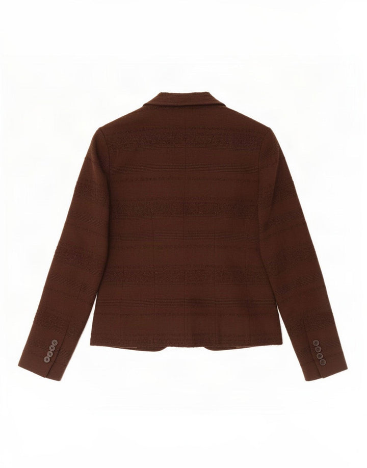Zara Womens 1 Button Blazer Jacket EU 38 Petite laine à fines rayures marron