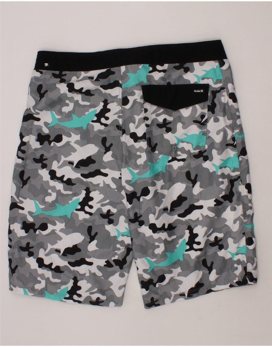 HURLEY Boys Graphic Swimming Shorts 15-16 Years  Grey Camouflage Polyester Vintage Hurley and Second-Hand Hurley from Messina Hembry 